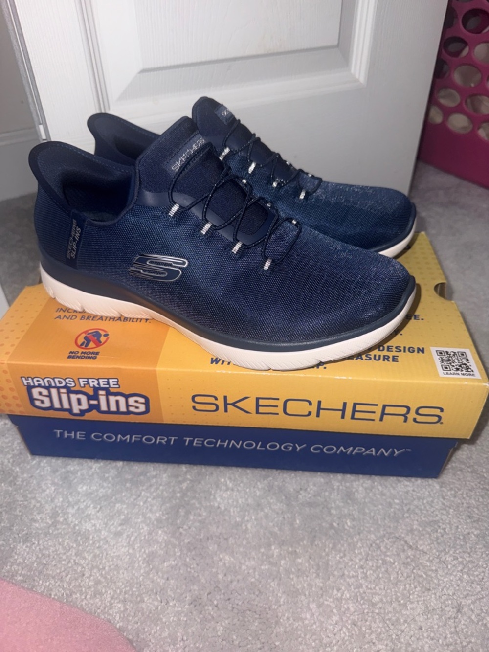 Skechers Women’s Navy and White Slip-On Athletic Sneakers